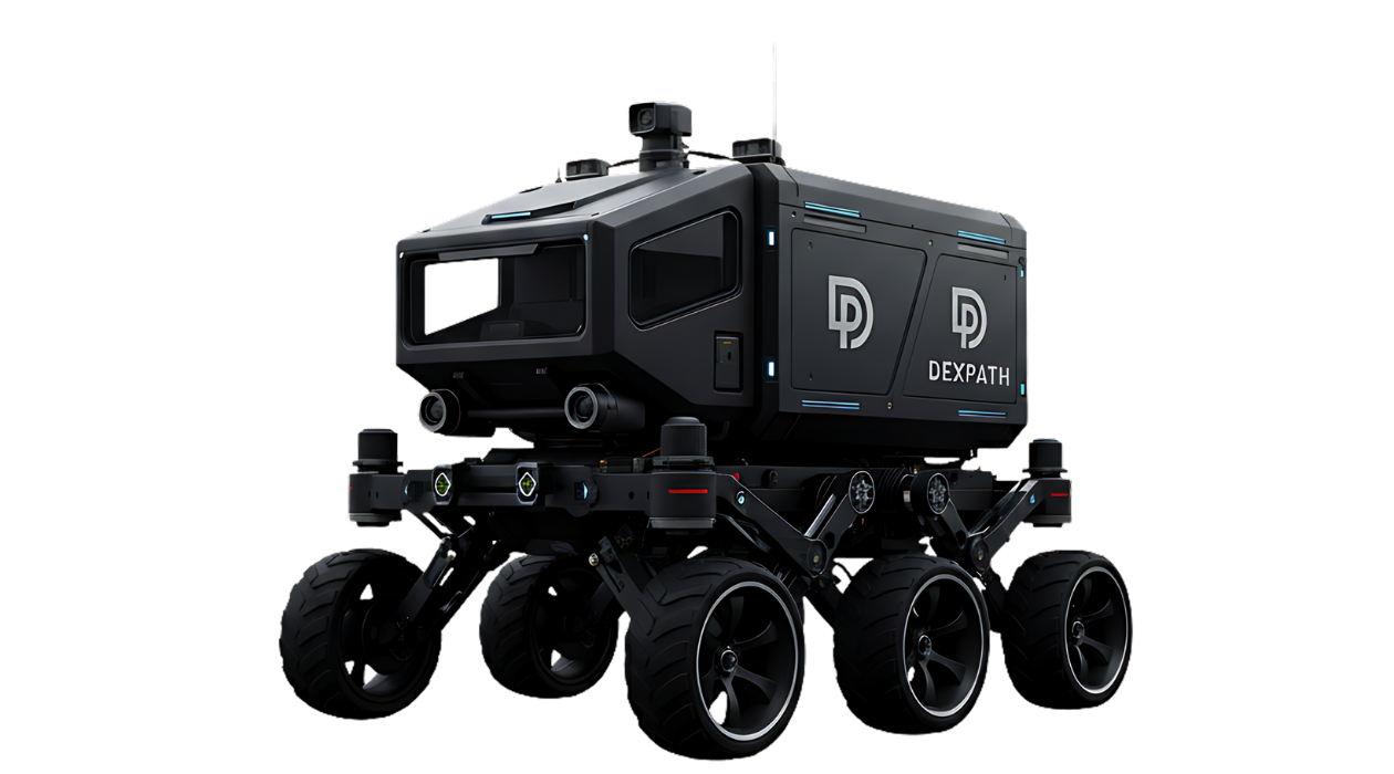 A futuristic robot in a modern setting.